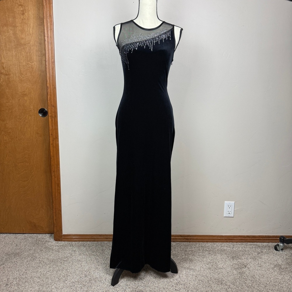 Morgan and Co Dress Women S Velvet Sheer Rhinestone Whimsigoth HoCo Vtg Y2K Gala